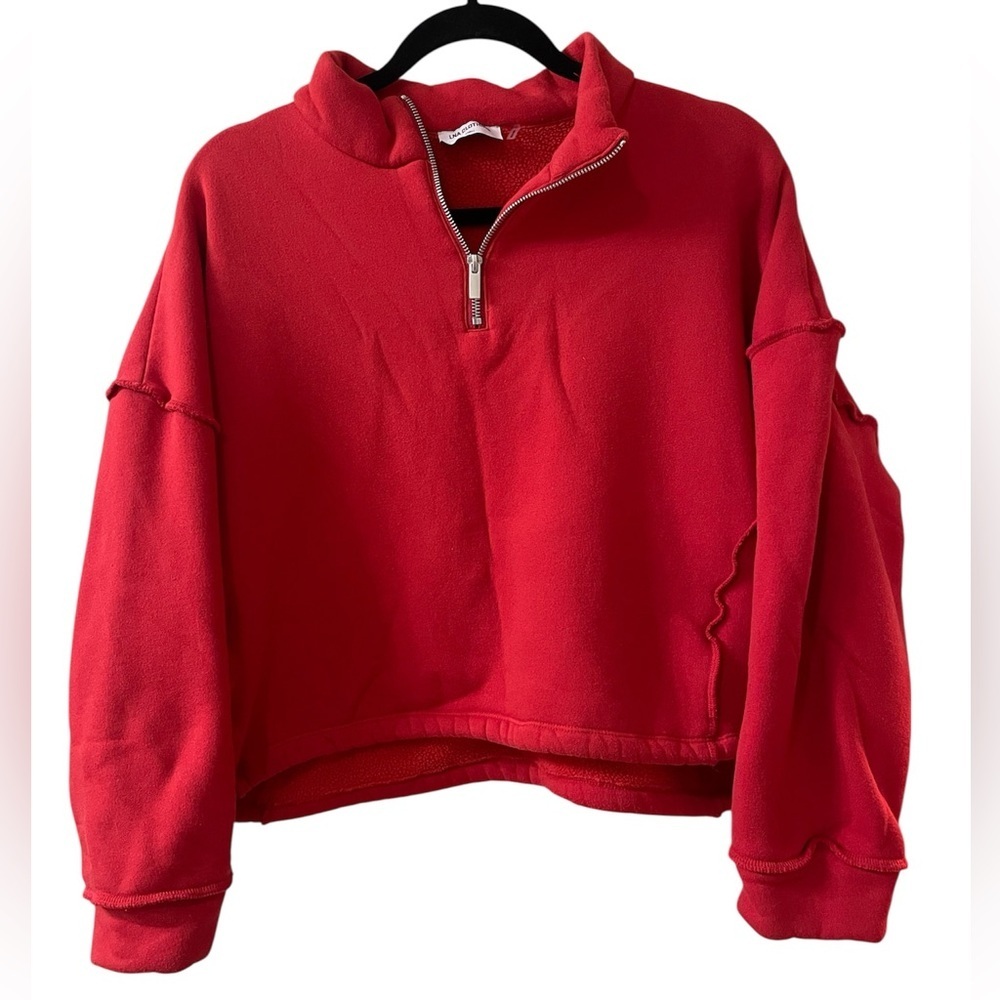 LNA Clothing Red Cropped Quarter Zip Sweatshirt Small